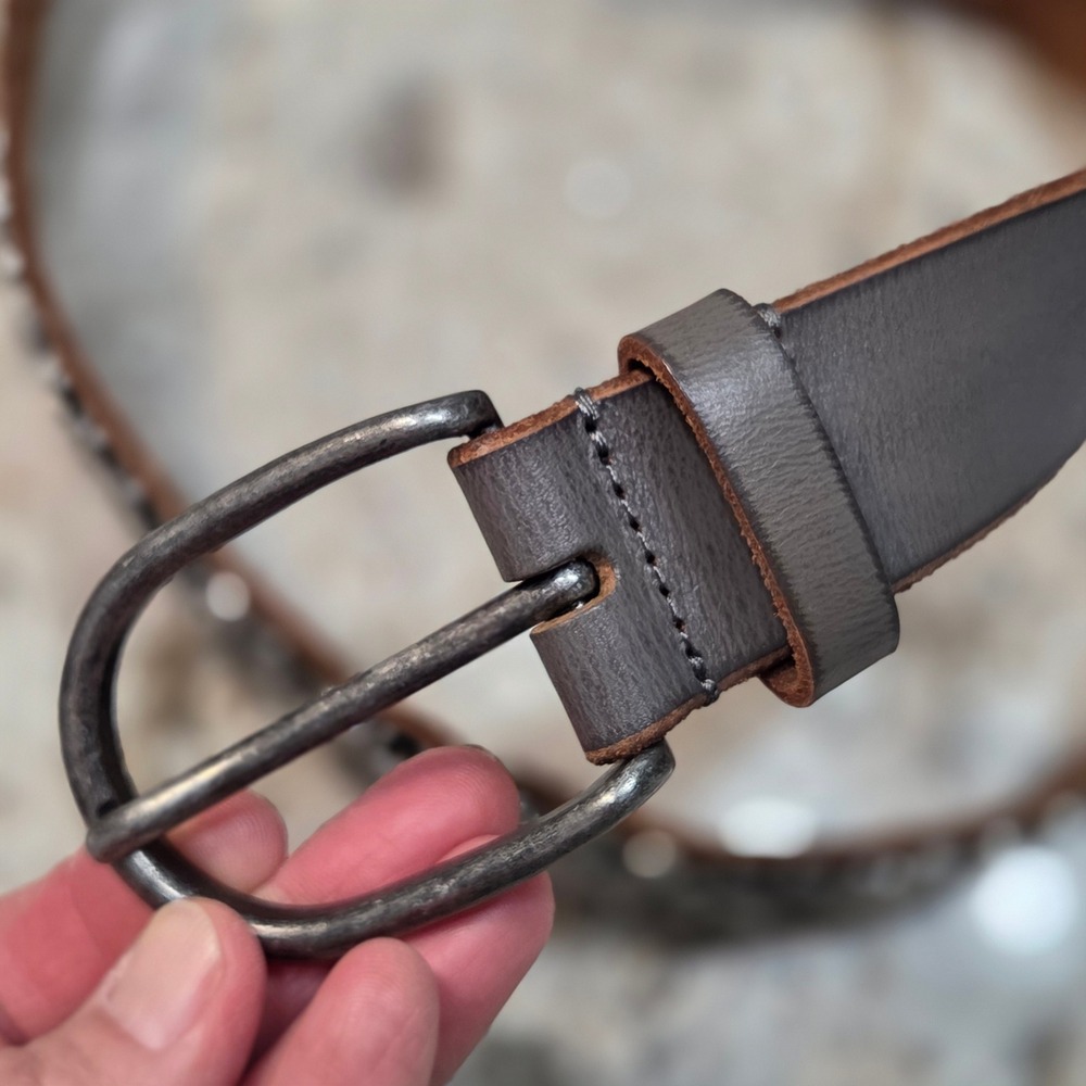 Amsterdam Heritage Grey Studded Genuine Leather Belt Size 80 Gunmetal‎ Studs